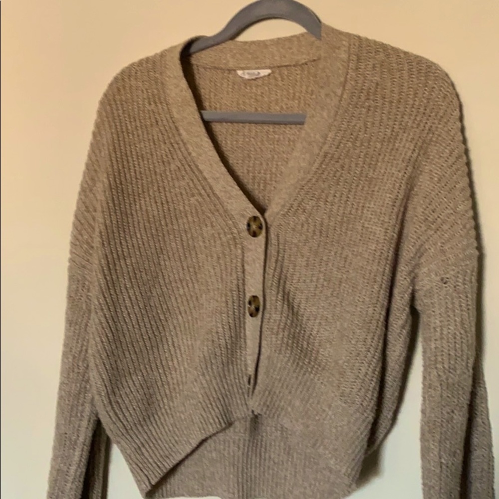 Tan Cropped Cardigan Sweater